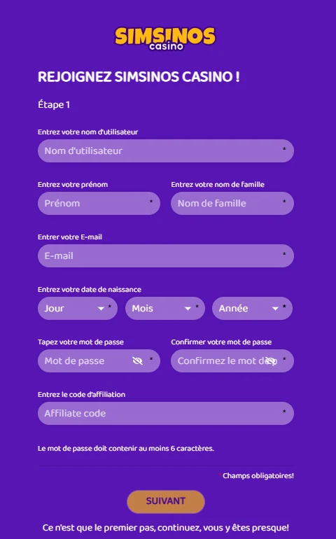 Inscription étape 2